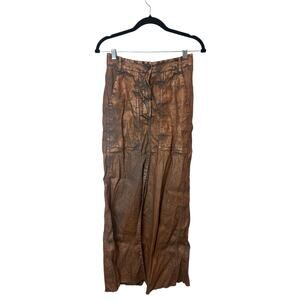 Masnada Etichetta Toscana Italy Linen Viscose Skirt Midi Slit Wax Bronze Sz US 2